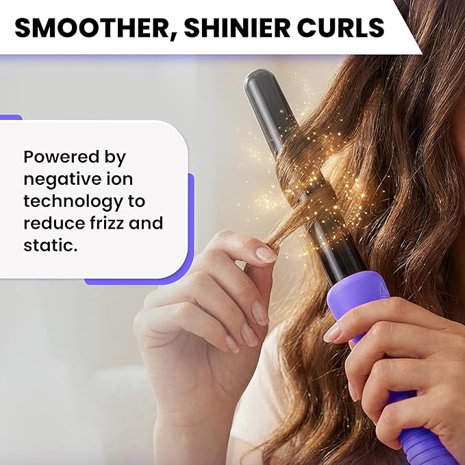 Herstyler Grande Ceramic Tapered Curling Wand - 1 inch Dual Voltage with Negative Ions for Long and Short Hair (Purple)