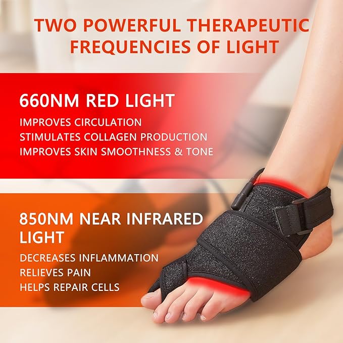 JOBYNA 2PCS in.frared L.Ight T.herapy Bunion Corrector for Women &amp Men 660nm Red L.Ight &amp 850nm I.nfrared L.Ight Big Toe Straightener for Bunion P.a.i.n R.e.l.i.e.f Adjustable Temperature &a