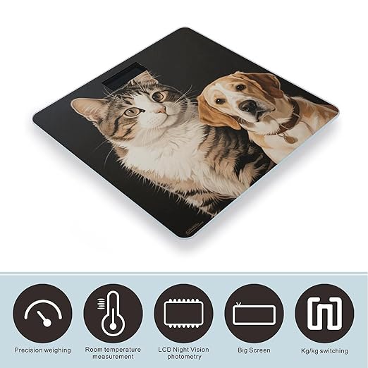 Cat Dog Print Bathroom Scale for Body Weight LCD Display Digital Bathroom Scale Tempered Glass Bathroom Weight Scales Fashion Smart Scales for Home Bedroom 400 Lb