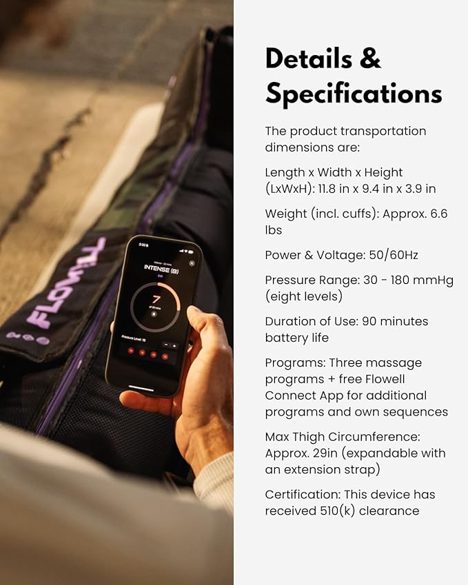 Flowell Sport Mobile Boots Set Connect App-Controlled 4-Air-Chambered Deep Tissue Compression Recovery Boots &amp Post-Workout Leg Recovery Compression System for Pro Athletes