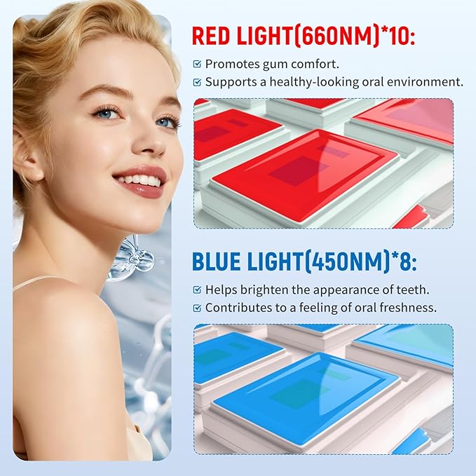 RED+Blue RED Blue Light Therapy for Gums LEDs Periodontal Light Gum Health Repair Bleeding Gums and Teeth Whitening Accelerator with Tray Storage Case