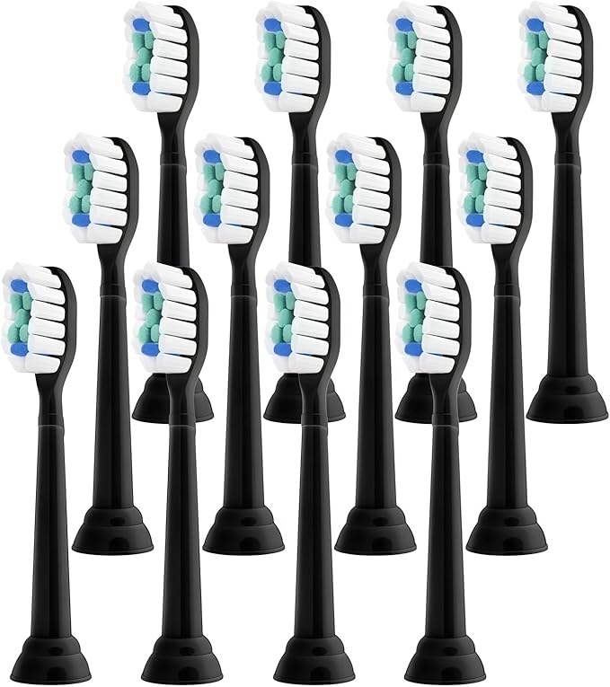 Replacement Toothbrush Heads Compatible with Philips Sonicare Electric Toothbrush Brush Head 1100 2100 4100 5100 5300 6100 7500(Black-12 Pcs)