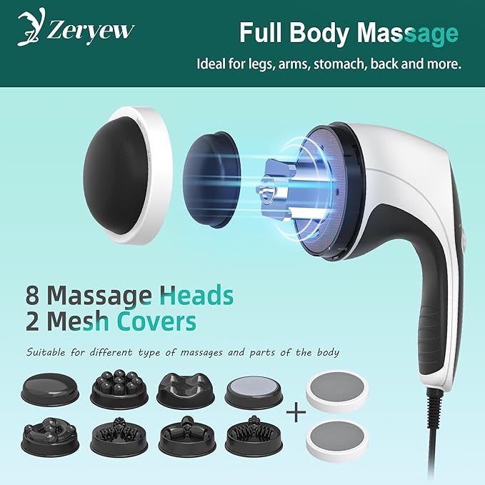 Handheld Cellulite Massager Body Sculpting Machine Cellulite Massager Electric Tool Lymphatic Massage Roller with 8 Rotating Heads &amp 2 Mesh Caps for Body Shaping &amp Lymphatic Drainage