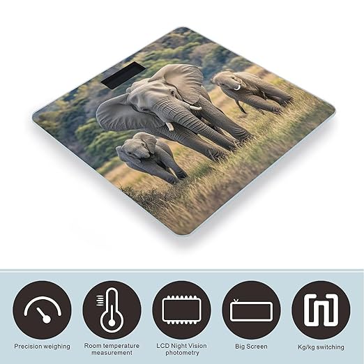 Wild Animals Elephants Scale for Body Weight Highly Accurate Digital Bathroom Body Scale Digital Bathroom Scales for People Anti-Slip Large LCD Display Smart Scales