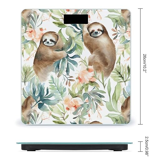 Watercolor Sloth Smart Scale for Body Weight Accurate Bathroom Scale with LED Display Digital Weight Scales Weighing Machine High Precision Scales for Bath Home