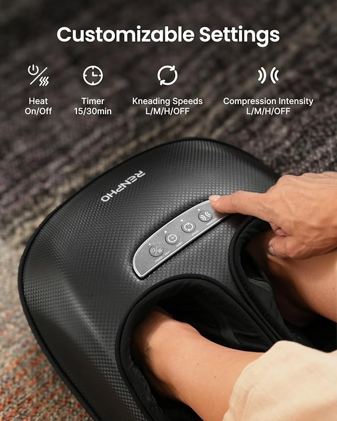 RENPHO Full Foot Massager with Heat 2026 New Upgrade 3 Air Compression Modes &amp Levels Kneading Shiatsu Foot Massage for Plantar Fasciitis &amp Neuropathy Birthday Gifts for Women Men Size up t
