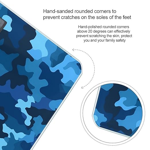 Blue Camo Scale for Body Weight High Precision Digital Weight Scales with LCD Display Anti-Slip Sturdy Slim Tempered Glass Bathroom Scale for Home Use