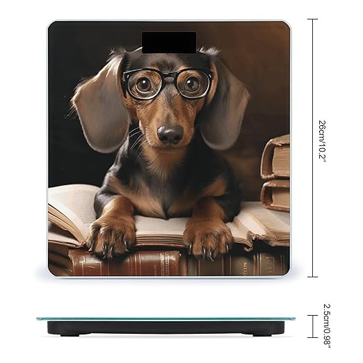 Dachshund Book Bathroom Scale for Body Weight Bathroom Digital Electronic Weighing Scale with Back Lit LED Display Sturdy Tempered Glass Weight Watchers Scales 400lb
