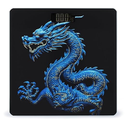 Digital Bathroom Scale for Body Weight Scale with Bright LCD Display High Accuracy Step-On Technology Auto On/Off Blue Chinese Dragon Digital Scales 400 Lbs /180kg