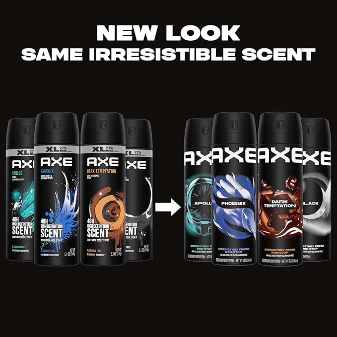 AXE Aluminum-Free Body Spray XL Variety 8-Pack Dark Temptation Black Apollo Phoenix 48H Odor Protection 5.1 Fl Oz Ea