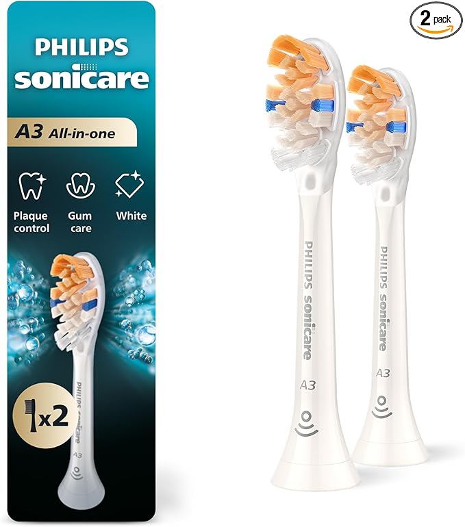Philips Sonicare A3 All-in-One - Genuine Replacement Electric Toothbrush Heads White 2 Pack HX9092/77