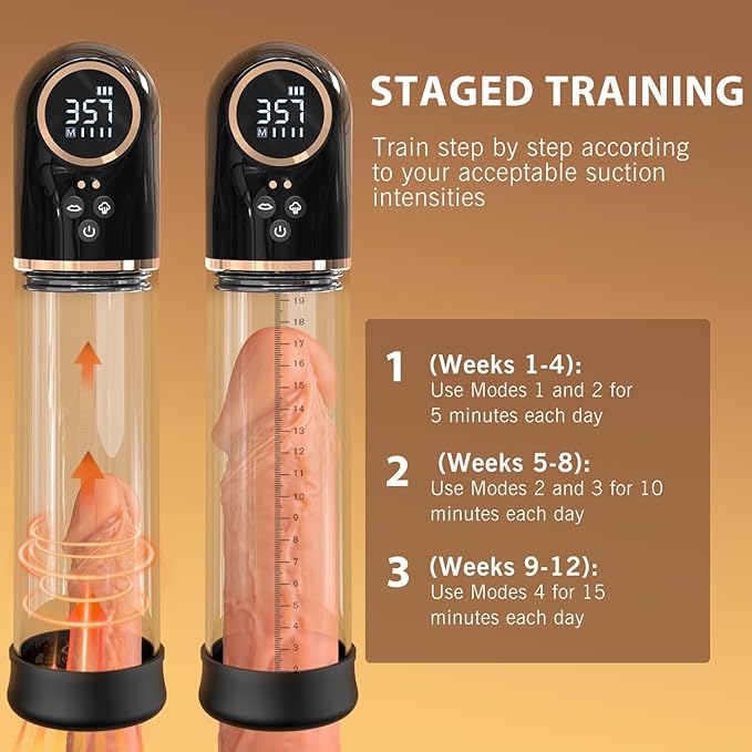 Penile Traction Device Condones 6X Suction &amp Pumping Training Device Bigger &amp Harder &amp Longer Y324* (Black + Gold)