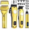 Dumite 4-in-1 Hair Clippers for Men Professional Cordless Barber Hair Cutting Kit T-Blade Trimmer Electric Foil Shaver Nose Hair Trimmer LCD Display Grooming Gift Set (Gold)