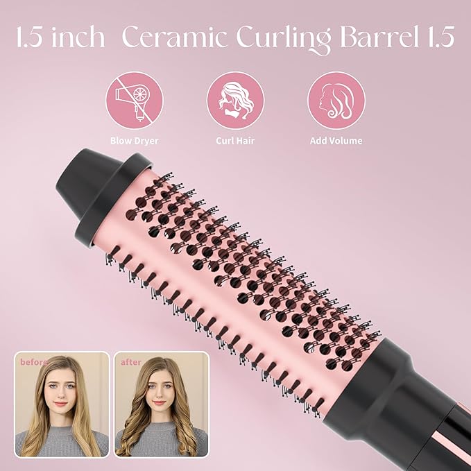 5-in-1 Curling Iron Set for Creating a Variety of Curls Including one hot air Brush and Four Interchangeable Ceramic Curling Barrels Dual Voltage Comes with Gloves and Hair Clips (0.3–1.5 inches)