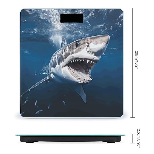 Great White Shark Opens Mouth Bathroom Scale for Body Weight Bathroom Weighing Scale with Backlit LCD Display Highly Accurate Measures Weight Up to 180kg