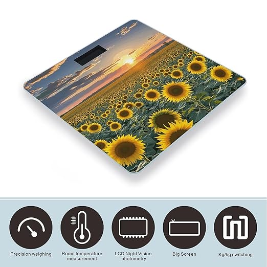 Dreamlike Sunset of A Sunflower Field Bathroom Scale for Body Weight LCD Display Digital Bathroom Scale Tempered Glass Bathroom Weight Scales Fashion Smart Scales for Home Bedroom 400 Lb