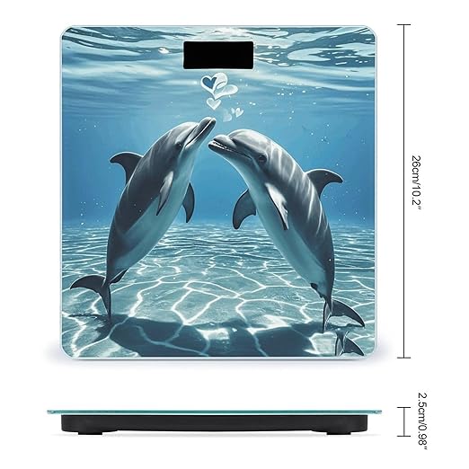 Dolphins in Love Weight Scale Large Digital Bathroom Scales with Bright LED Display Non Slip Digital Scale and Step On Fashion Weighing Machine for Body