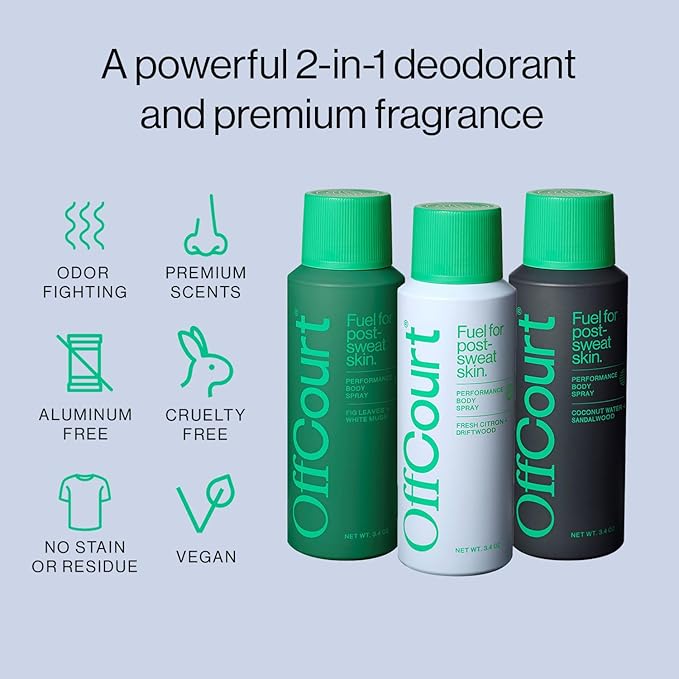 OffCourt - Natural Deodorant Body Spray for Men and Women - Aluminum Free - Whole Body Deodorant for Women and Men 3.4 Ounce (Pack of 3)