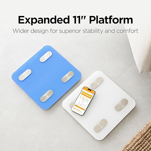 Mooas 11-inch (28cm) Bluetooth Smart Scale (Ivory) Digital Body Composition Analyzer for Weight BMI &amp Muscle Mass High Accuracy Fitness Tracker Syncs 20 Essential Metrics