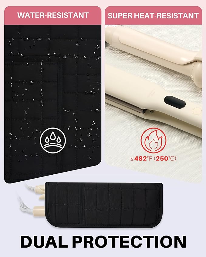 Hot Tools Travel Case with Heat Resistant Mat Pouch Large Hair Tool Organizer Bag for Curling Iron Flat Iron Hair Dryer Hot Air Brush Water Resistant Makeup Bag Gift for Women Black