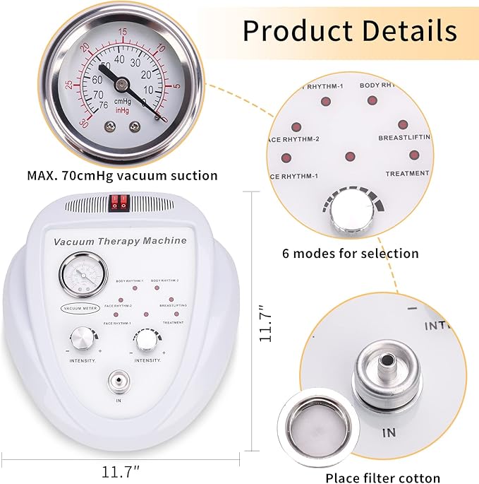 Yofuly Vacuum Therapy Machine Multifunctional Vacuum Therapy Cupping Machine Vacuum Cupping Machine with 30 Vacuum Cups and 3 Gua Sha Handles | 0-70 cmHg