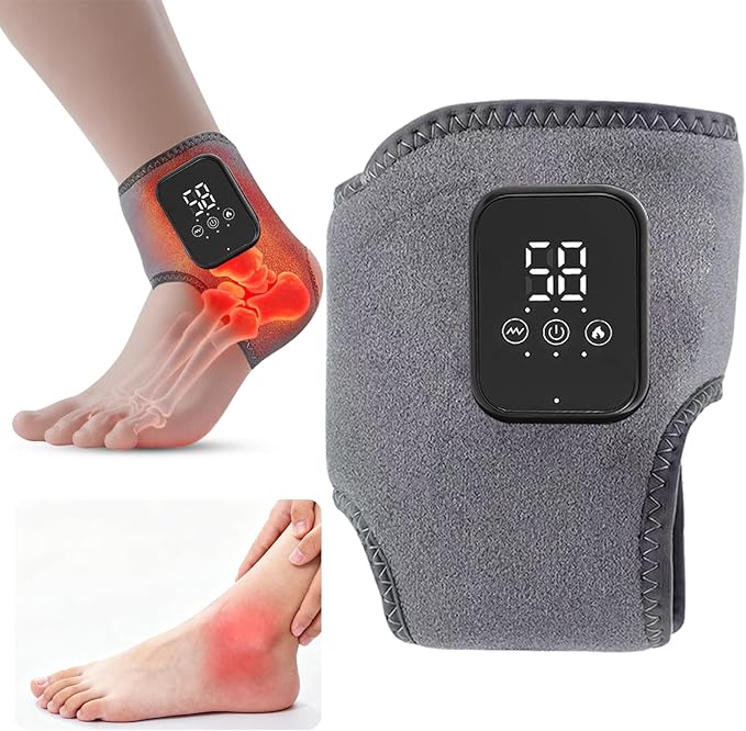 Cordless Ankle Heating Pad Ankle Massager for Circulation and Pain Relief Foot Renew Triple Method Massager with 3 Levels of Heat and Vibration for Swelling Foot. Smart Timer and Portable (1Pc)