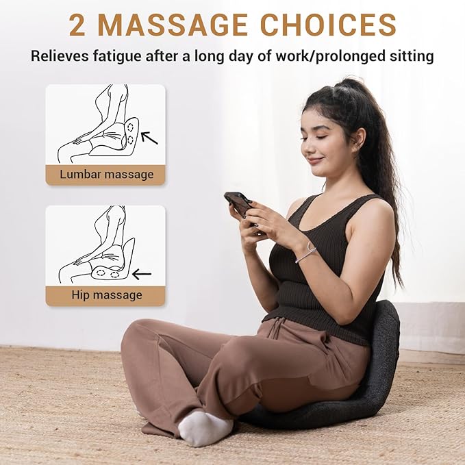 Mynt Lower Back Massager for Lumbar Pain Foldable Rolling Hip Massager with Soothing Heat Ergonomic Chair Pad for Good Sitting Posture Portable Massage Seat Cushion for Home Office