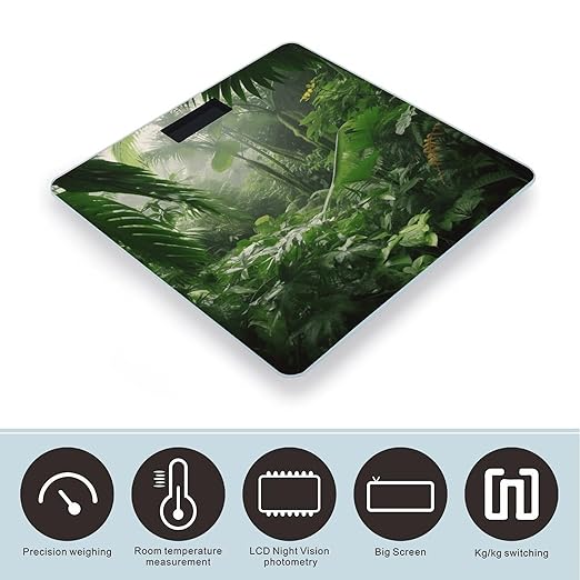 Tropical Rainforest Scale for Body Weight Highly Accurate Digital Bathroom Scale Sturdy Tempered Glass Weighing Scales with LCD Display Fashion Body Fat Smart Scales 400lb