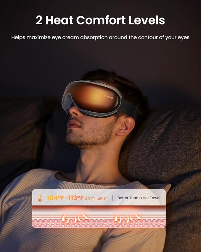 RENPHO Eye Massager with Heat FSA Eligible HSA Birthday Gifts for Men Eyeris1 Eye Massager with Remote Compression Sleep Mask for Relax Migraine Relief Reduce Strain Improve Sleep