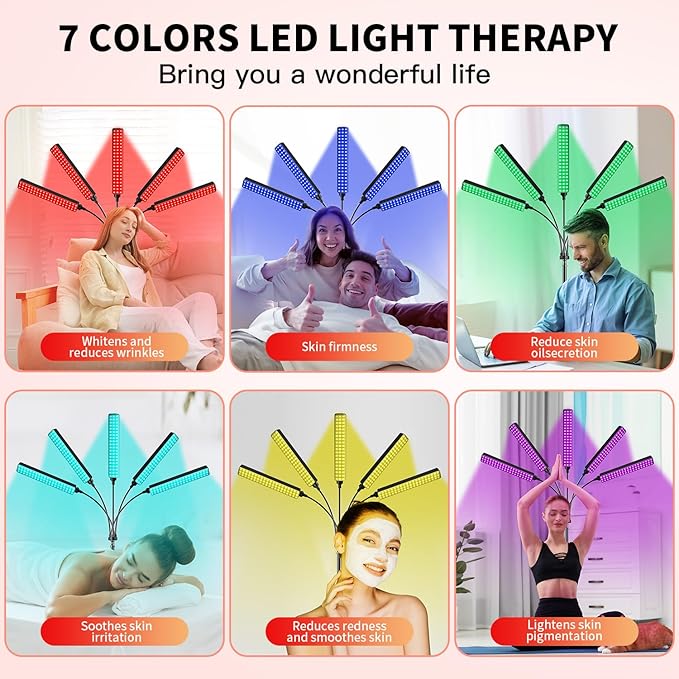 Red Light Therapy for Face Body 5 Heads Red Infrared Light Therapy Device 7Colors Full Body Red Light Therapy Devices 660nm and 850nm Near Infrared for FaceMuscleBodySkin