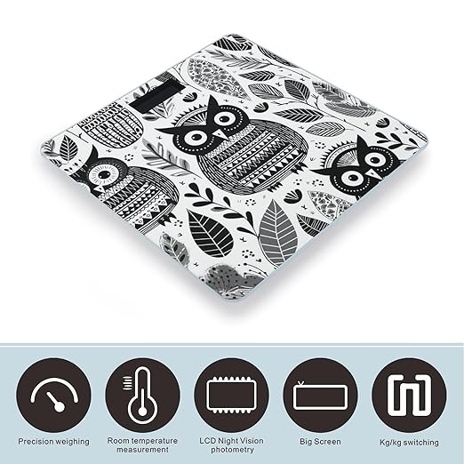 Digital Bathroom Scale for Body Weight Scale with Bright LCD Display High Accuracy Step-On Technology Auto On/Off Black and White Owl Digital Scales 400 Lbs /180kg
