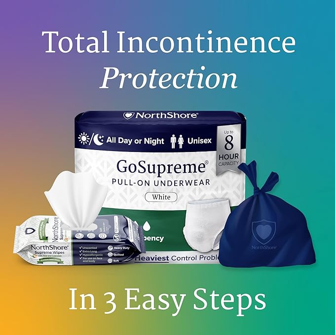 NorthShore GoSupreme Overnight Pull-On Underwear 8-Hour Leak Protection Small 56-Count Case White (22-32 in Waist) Unisex Adult Diapers