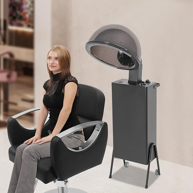 1200W Professional Hooded Hair Dryer Freestanding Hooded Dryer Standing Hair Dryer with Wheels Salon Hair Dryer Stand 60-Minute Timer 3 Temp Settings Downdraft Hood for Home Hair Salons Spa