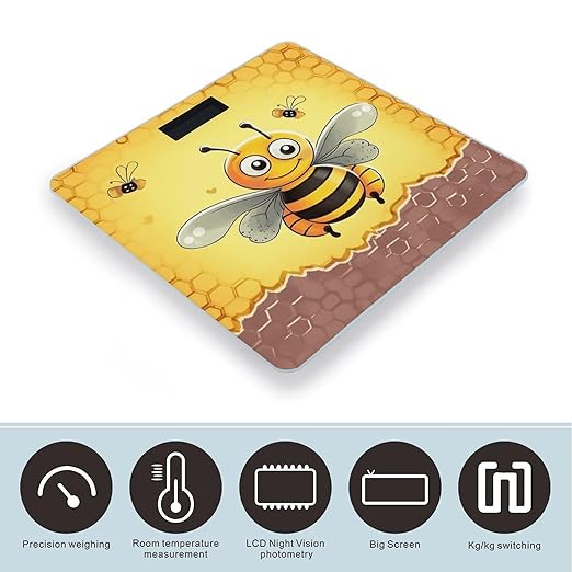 Bee on The Square Bathroom Scale Large LCD Backlight Display Digital Scale Rounded Corners Body Scales Automatic Power On/Off Bathroom Scales for Home Bedrooms
