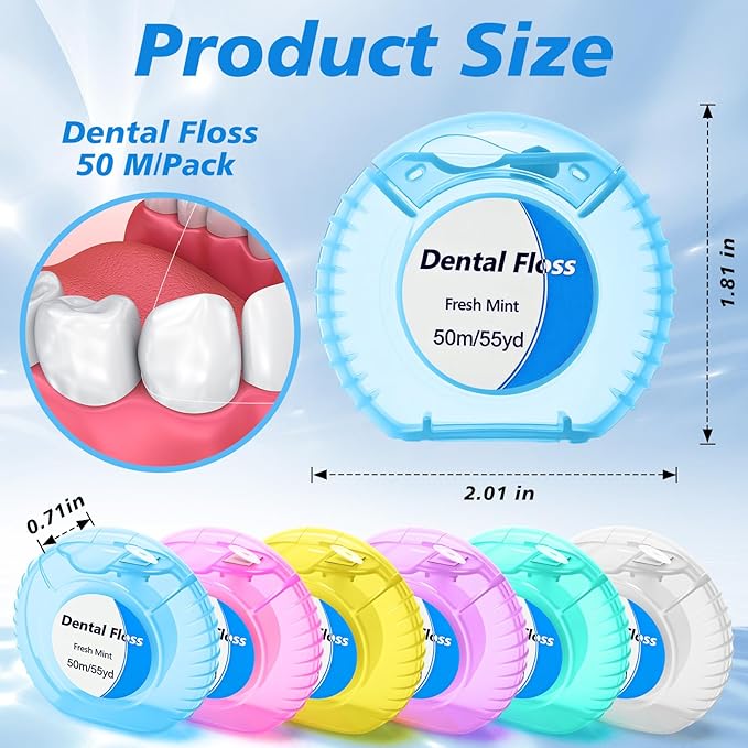 Geiserailie 96 Pcs Mini Dental Floss Bulk Mint Dental Floss for Homeless 54.6 yd Plaque Remover Teeth Shred Resistant Oral Care Cleaning for Adults Travel Wedding Bridal Shower Donated Gifts(6 Colors)