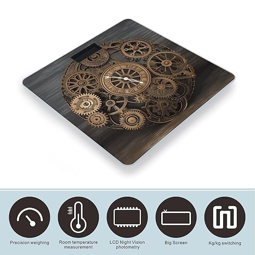 Steampunk Gears Clock Weight Scale Large Bathroom Scales Digital Weight with Bright LED Display Non Slip Automatic Weighing Scale Fashion Weighing Machine for Body