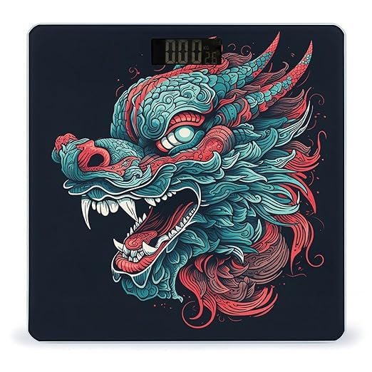 Dragon Head Pattern Scale for Body Weight Anti-Slip Tempered Glass Digital Bathroom Scales Clear LCD Display Weighing Scale Safe Rounded Corners Smart Scales