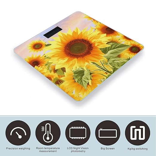 Beautiful Sunflower Bathroom ScaleHighly Accurate Digital Weighing Machine for People Bright LED Display Weight Scale for The Aldult Home Use