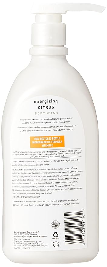 JASON Natural Body Wash &amp Shower Gel Revitalizing Citrus 30 Oz &amp Purifying Tea Tree 30 Oz