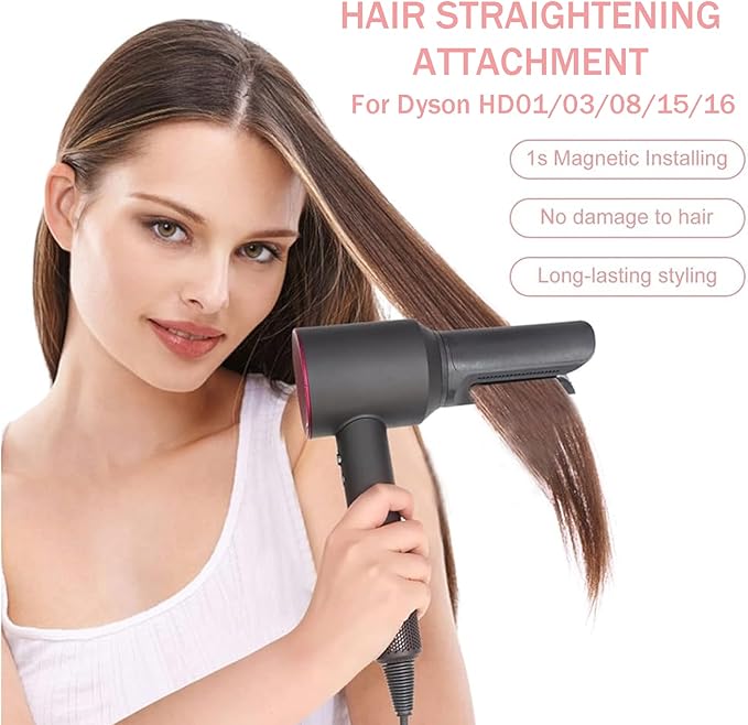 Upgraded Hair Straightener Attachment for Dyson HD01 HD03 HD08 HD15 HD16 Smooth Hair Style with Less Damage and Breakage Hair Styling Straighten Nozzle (Pink)