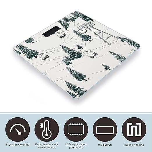 Ski Lift with Fir Tree Scale with LCD Easy-to-Read Anti-Slip Weight Digital Bathroom Scale Precision Weighing Scales Sturdy Tempered Glass Body Weight Scales for Daily Use