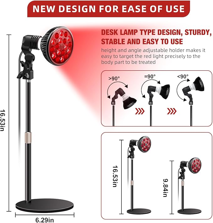 Red Light Therapy Lamp with 16.5 inch Adjustable Stand 660nm Red Light and 850nm Near Infrared Light Combo for Face and Body Use