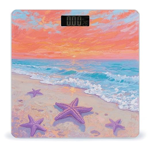 Sunlit Beach &amp Starfish Weight Scale Large Digital Bathroom Scales with Bright LED Display Non Slip Digital Scale and Step On Fashion Weighing Machine for Body