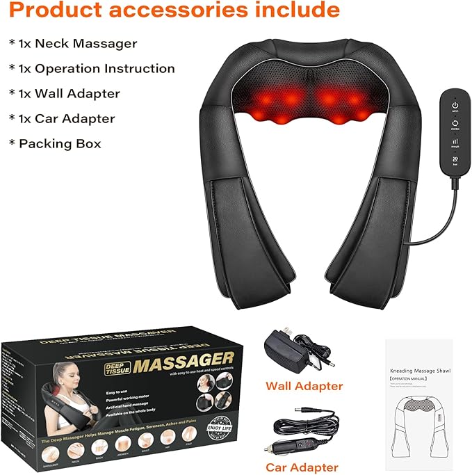 Electric Neck Massager Neck and Back Massager with Heat Shiatsu Massage Pillow for Back Shoulder Muscle Pain Relief Ideal Fits for Parents