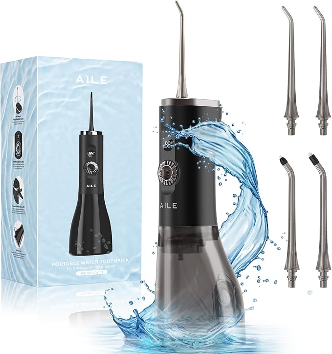 CVT Water Dental Flosser Teeth Pick: 300 ML Cordless Portable Water Flosser Pick for Teeth 100 Modes Rechargeable Oral Irrigator Travel IPX7 Waterproof Flossing Teeth Cleaning for Home - Black