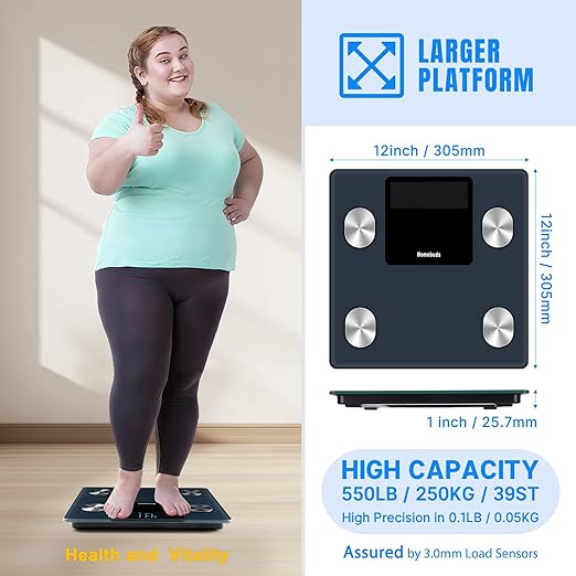 Homebuds 550lb Smart Scale for Body Weight High Precision by Weight Scale Professional Factory Since 2001 Free App Sync 13 Body Composition with BMI and Body Fat Grey