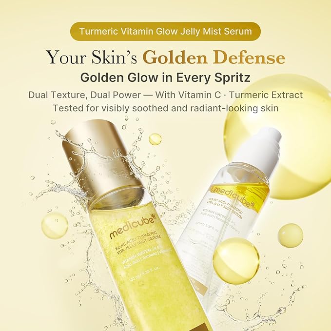 medicube Kojic Acid Body Wash &amp Glow Spray Duo: Kojic Acid Turmeric Brightening Body Wash and Turmeric Vitamin Gold Jelly Mist Serum | 2-Step Cleanse &amp Spray for Glowing Body Post-Shower Rout