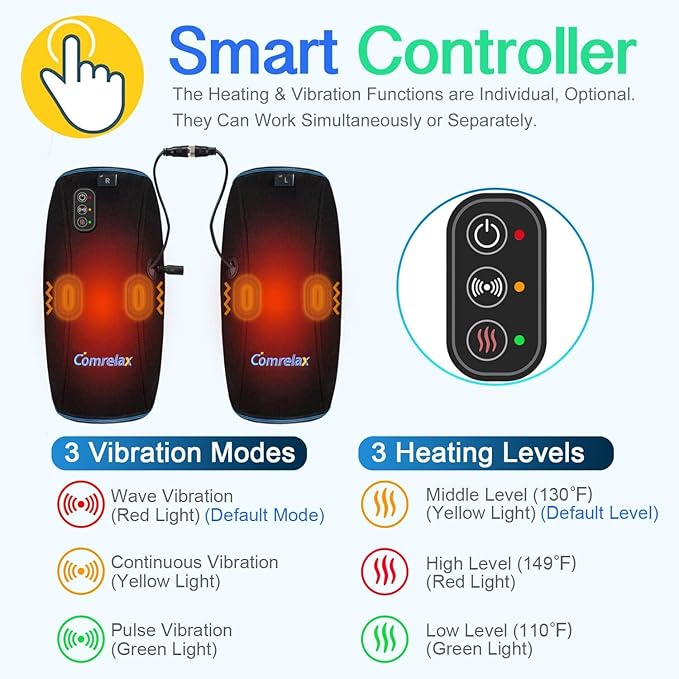 Knee Massager with Heat &amp Vibration Heating Pad for Knee Pain Relief Heating Pad for Leg Pain Leg Massager 3 Vibration Modes 3 Heat Levels AC Adapter Heating Faster (No Battery)