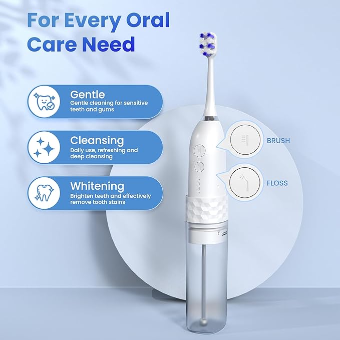 Electric Toothbrush with Water Flosser 2 in 1 Cordless Toothbrush and Water Flosser ComboWater Flosser for Travel and Home (White)