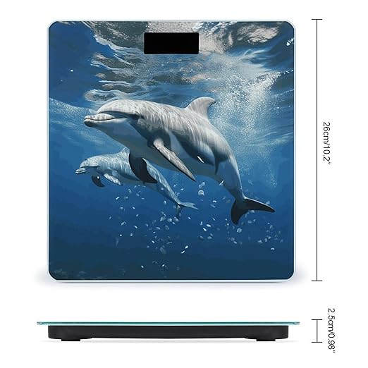 Cute Dolphins Bathroom Scale for Body Weight Bathroom Digital Electronic Weighing Scale with Back Lit LED Display Sturdy Tempered Glass Weight Watchers Scales 400lb